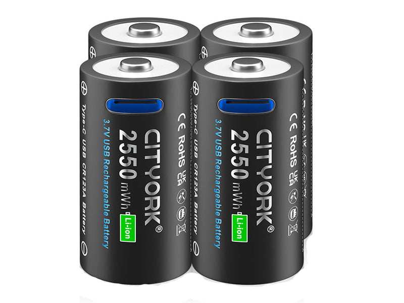 CR123A Rechargeable Battery Pack – 4x 3.7V Lithium Batteries + Type-C Cable