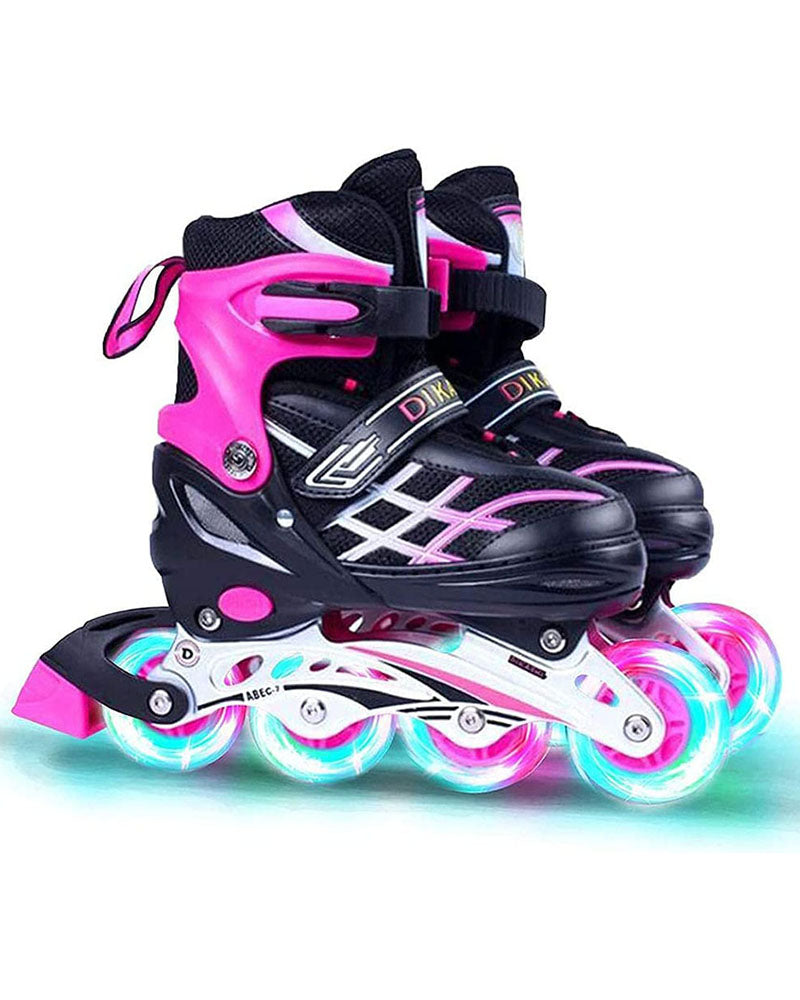 Kids Adjustable Inline Skates with Light Up Wheels Size33-37 Pink - The Shopsite