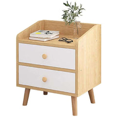 Bedside Table 2 Drawer – Modern Minimalist Nightstand with Open Shelf Wood Finish