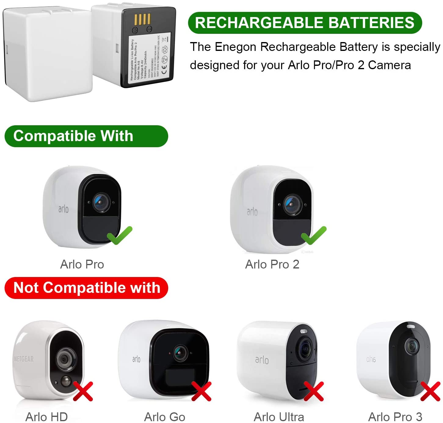 Arlo Rechargeable Battery for Arlo Pro Pro Replacement