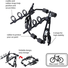 3 Bike Carrier Bicycle Rack Support with Fix Bike Rack Strap