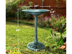 Outdoor Traditional Resin Garden Bird Bath-Green