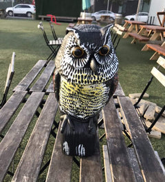 Owl Bird Scarer Bird Horned Owl With Rotating Head-Vertical Great Owl Garden Decor