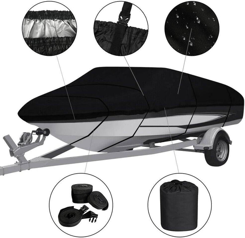 Boat Cover Heavy Duty – 600D Black Trailerable Boat Cover for 20–22ft V-Hull