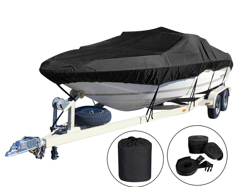 Boat Cover Heavy Duty – 210D Black Trailerable Boat Cover for 16–18ft V-Hull