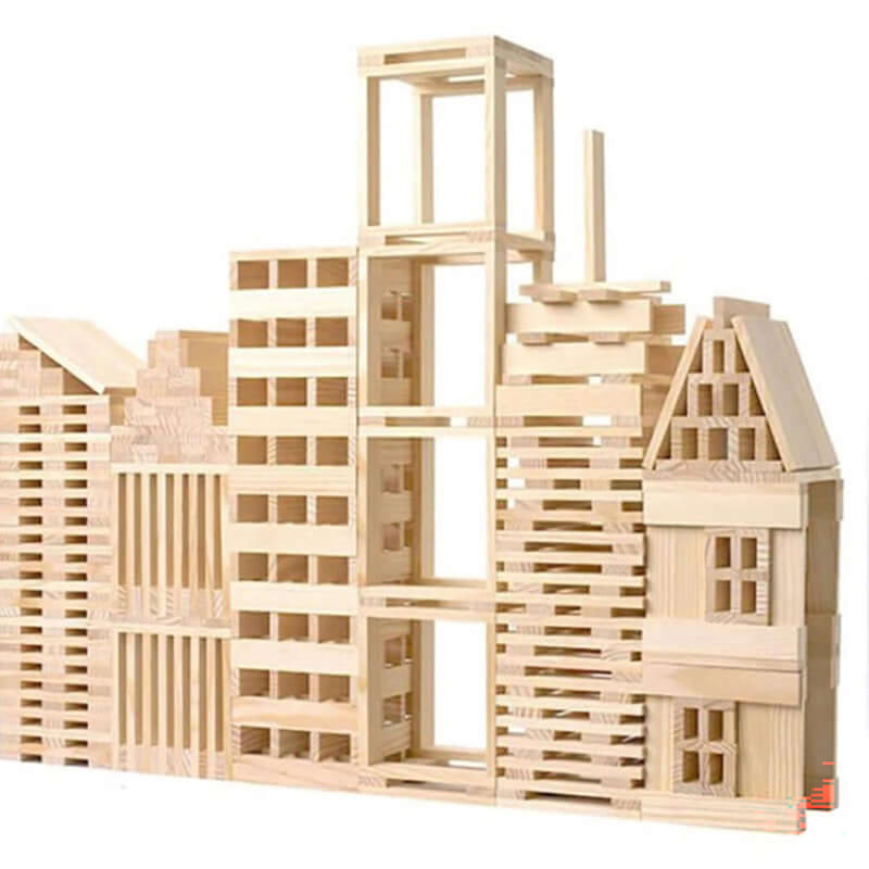 300 Piece Wooden Building Blocks Set – Natural Wood Stacking Construction Blocks