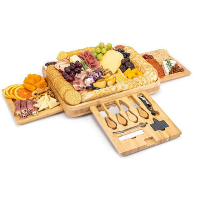 Bamboo cheese board with knives