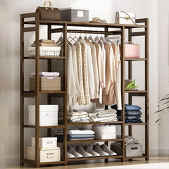 Bamboo Clothes Rack with Shelves