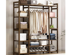 Bamboo Clothes Rack with Shelves