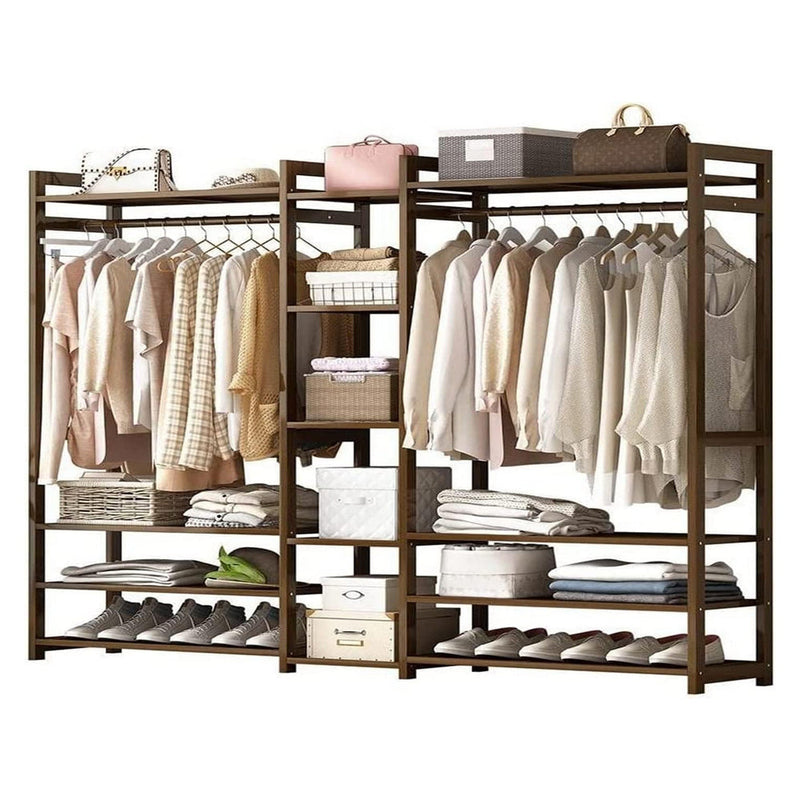 Bamboo Clothes Rack with Shelves