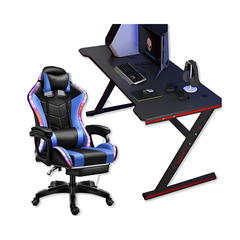 Gaming Chair with Desk – Racing Gaming Chair Combo with RGB Lights & Table