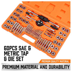 60pcs Tap and Die Set SAE Inch and Metric Sizes