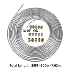 25Ft 3/16 OD Metal Brake Line Tubing Set with 16 Assorted Fittings