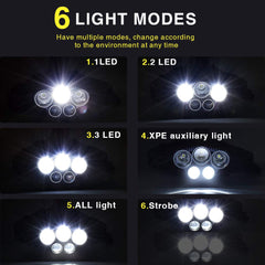 Rechargeable Waterproof Headlamp Flashlight with 5 Cree LEDs