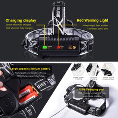 Rechargeable Waterproof Headlamp Flashlight with 5 Cree LEDs