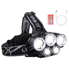 Rechargeable Waterproof Headlamp Flashlight with 5 Cree LEDs