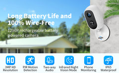 Wireless Camera Battery Operated  Waterproof Security Camera with 32Gb Sd card