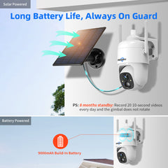 Solar power Security Camera 2MP PTZ WIFI 1080P