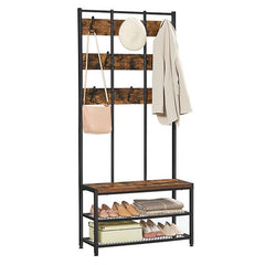 Coat Rack with 8 Hooks and Seat, 2 Mesh Shelves, Hallway