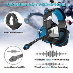 Gaming Headset Mic Noise-Canceling Gaming Headphones Surround Sound Led