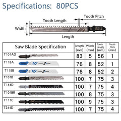 80Pcs WOOD Jig Saw Blades Wood Fast Cutting Reciprocating Set