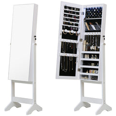 Standing Jewellery Cabinet With Full Body Mirror - White