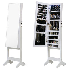 Standing Jewellery Cabinet With Full Body Mirror - White