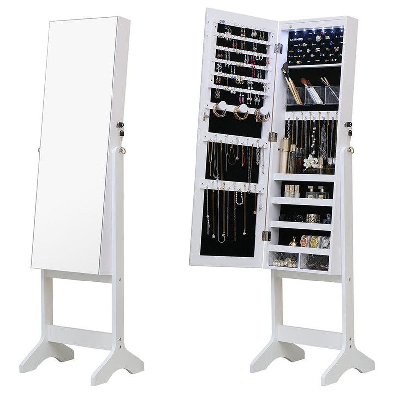 Standing Jewellery Cabinet With Full Body Mirror - White