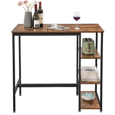 VASAGLE Rustic Brown Bar Table with Storage Shelves
