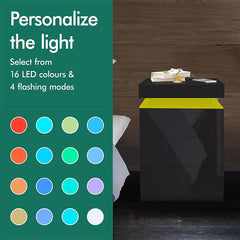 Bedside Table Drawers RGB Led Light Side Table