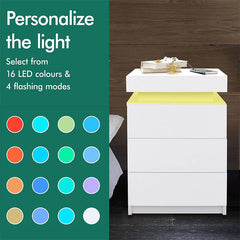 Bedside Table with Drawer Rgb Led Light Side Table