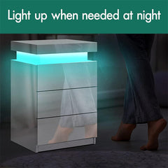 Bedside Table with Drawer Rgb Led Light Side Table