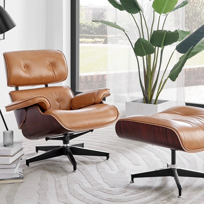 PU leather chair with wood panels