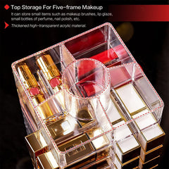 Acrylic Lipstick Tower Holder 360 Degree Rotating Makeup Cosmetic Lipsticks Organizer with 53 Slots Storage
