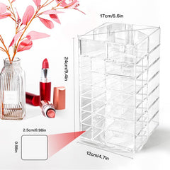 Acrylic Lipstick Tower Holder 360 Degree Rotating Makeup Cosmetic Lipsticks Organizer with 53 Slots Storage