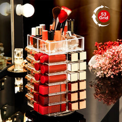Acrylic Lipstick Tower Holder 360 Degree Rotating Makeup Cosmetic Lipsticks Organizer with 53 Slots Storage