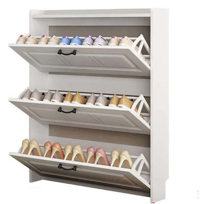 White shoe cabinet with closed doors