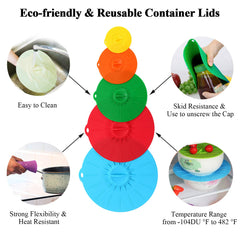 Set of 5 Reusable Silicone Lids Covers for Cups Bowls Pots