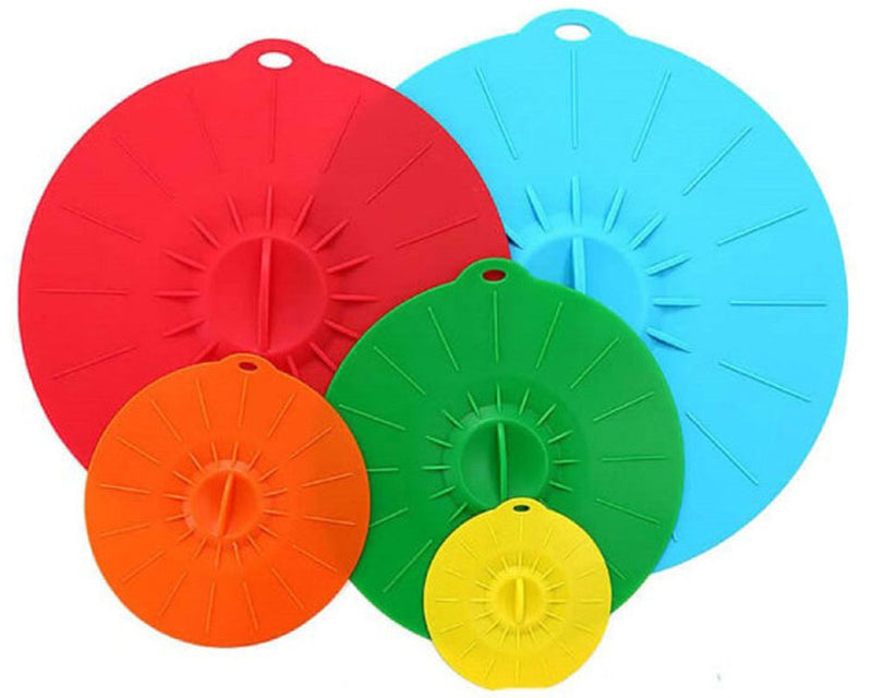 Set of 5 Reusable Silicone Lids Covers for Cups Bowls Pots