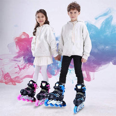 Kids Adjustable Inline Skates with Light Up Wheels Size33-37 Pink