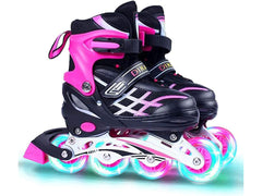 Kids Adjustable Inline Skates with Light Up Wheels Size33-37 Pink