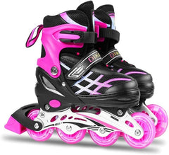 Kids Adjustable Inline Skates with Light Up Wheels Size33-37 Pink