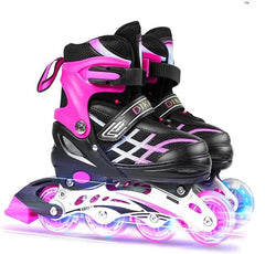 Kids Adjustable Inline Skates with Light Up Wheels Size33-37 Pink