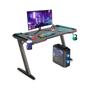 Black gaming desk with LED lights