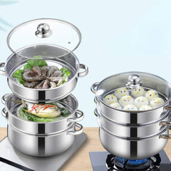 Steamer Cooker 30CM 3-Tier Stainless Steel Steamer Pot