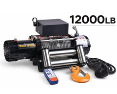 Electric Winch 12V DC, Steel Cable, Wired/Wireless Remote - 5445kg (12000lbs)