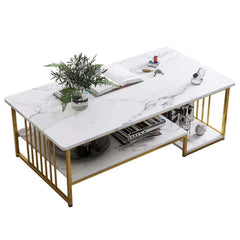Marble Texture Modern Rectangle Coffee Table - White