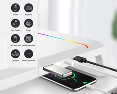 Monitor Stand Riser – White RGB Monitor Stand Riser with USB Hub