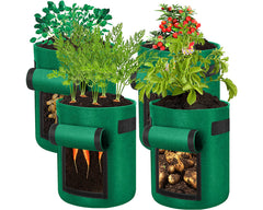 Green cylindrical grow bags