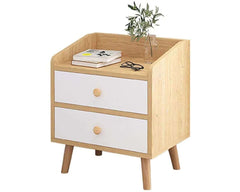 Bedside Table 2 Drawer – Modern Minimalist Nightstand with Open Shelf Wood Finish